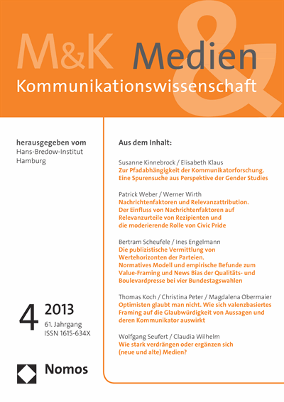 Cover of Volume: M&K Medien & Kommunikationswissenschaft Volume 61 (2013), Edition 4