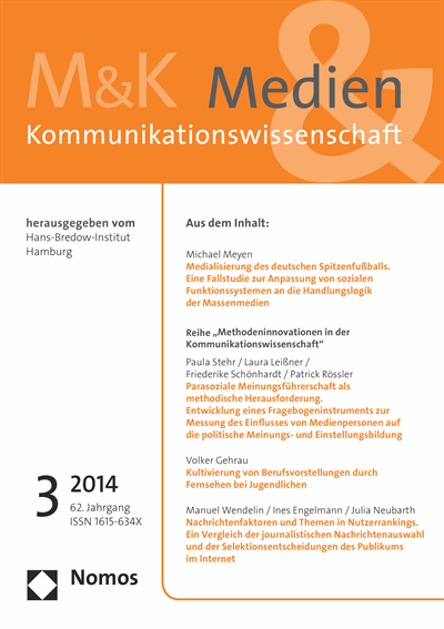 Cover of Volume: M&K Medien & Kommunikationswissenschaft Volume 62 (2014), Edition 3