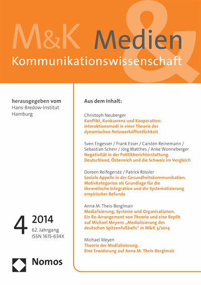 Cover der Ausgabe: M&K Medien & Kommunikationswissenschaft Jahrgang 62 (2014), Heft 4