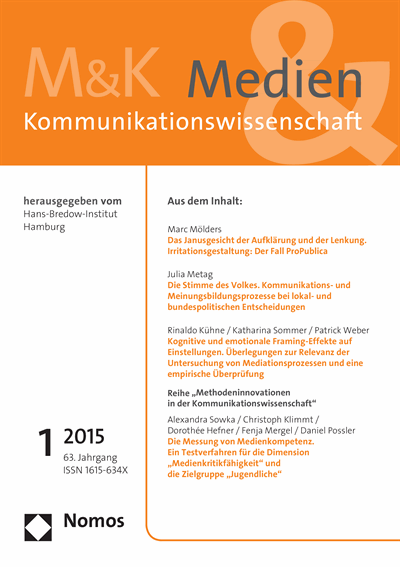 Cover of Volume: M&K Medien & Kommunikationswissenschaft Volume 63 (2015), Edition 1