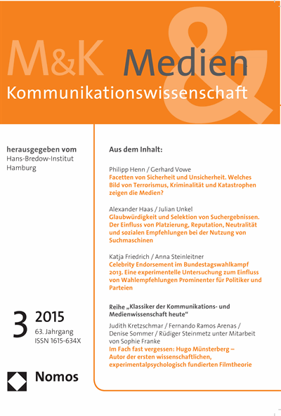 Cover of Volume: M&K Medien & Kommunikationswissenschaft Volume 63 (2015), Edition 3