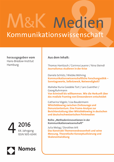 Cover of Volume: M&K Medien & Kommunikationswissenschaft Volume 64 (2016), Edition 4