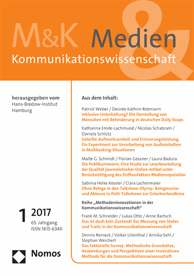 Cover of Volume: M&K Medien & Kommunikationswissenschaft Volume 65 (2017), Edition 1