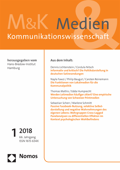 Cover of Volume: M&K Medien & Kommunikationswissenschaft Volume 66 (2018), Edition 1