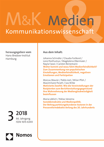 Cover of Volume: M&K Medien & Kommunikationswissenschaft Volume 66 (2018), Edition 3