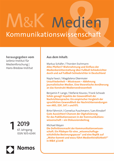 Cover of Volume: M&K Medien & Kommunikationswissenschaft Volume 67 (2019), Edition 1