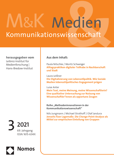 Cover of Volume: M&K Medien & Kommunikationswissenschaft Volume 69 (2021), Edition 3