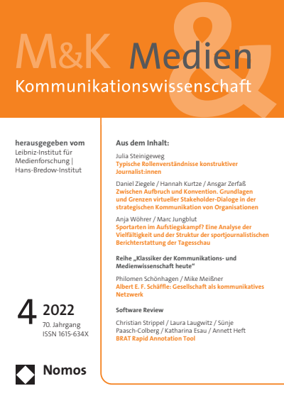 Cover of Volume: M&K Medien & Kommunikationswissenschaft Volume 70 (2022), Edition 4