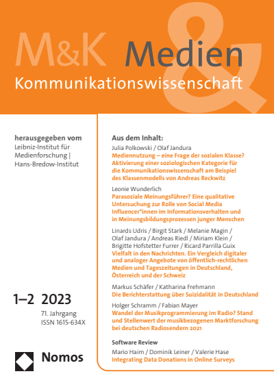 Cover der Ausgabe: M&K Medien & Kommunikationswissenschaft Jahrgang 71 (2023), Heft 1-2