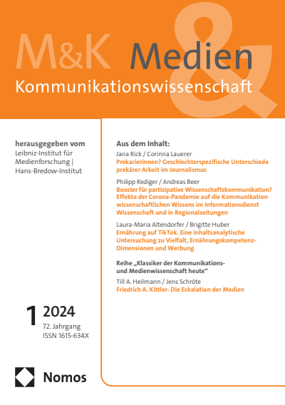 Cover der Ausgabe: M&K Medien & Kommunikationswissenschaft Jahrgang 72 (2024), Heft 1