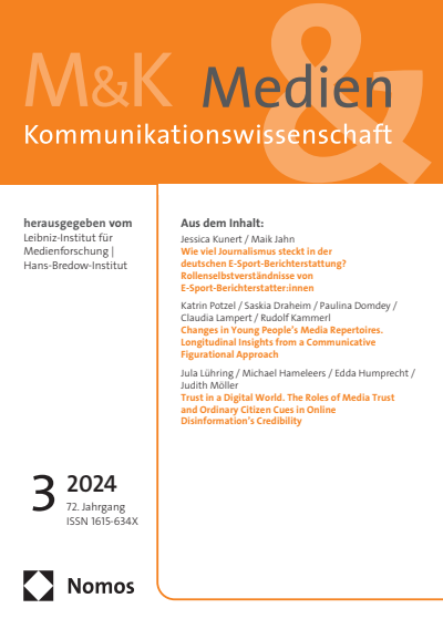 Cover der Ausgabe: M&K Medien & Kommunikationswissenschaft Jahrgang 72 (2024), Heft 3