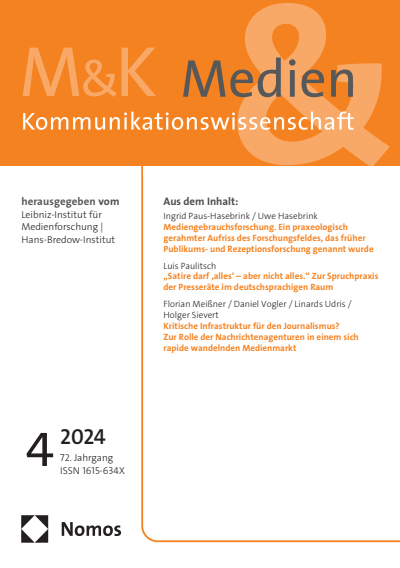 Cover der Ausgabe: M&K Medien & Kommunikationswissenschaft Jahrgang 72 (2024), Heft 4