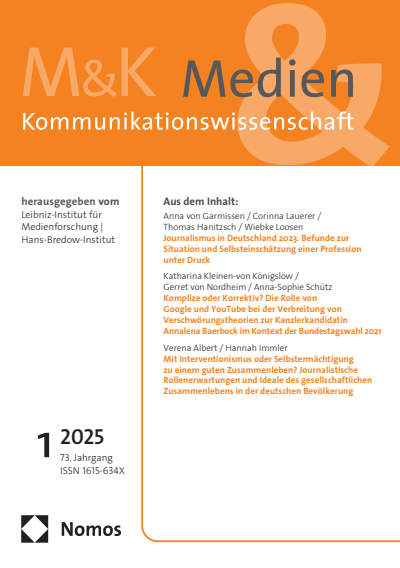 Cover der Ausgabe: M&K Medien & Kommunikationswissenschaft Jahrgang 73 (2025), Heft 1