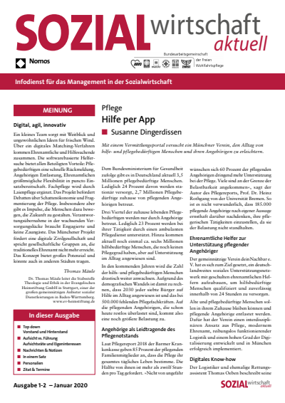 Cover der Ausgabe: Sozialwirtschaft aktuell (SWa) Jahrgang 30 (2020), Heft 1-2