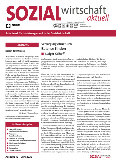 Cover der Ausgabe: Sozialwirtschaft aktuell (SWa) Jahrgang 30 (2020), Heft 10
