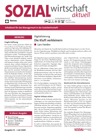 Cover der Ausgabe: Sozialwirtschaft aktuell (SWa) Jahrgang 30 (2020), Heft 12