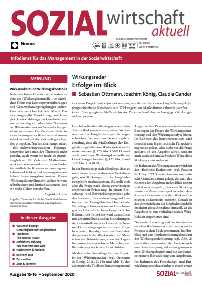 Cover der Ausgabe: Sozialwirtschaft aktuell (SWa) Jahrgang 30 (2020), Heft 15-16
