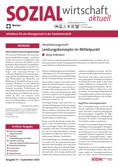 Cover der Ausgabe: Sozialwirtschaft aktuell (SWa) Jahrgang 30 (2020), Heft 17