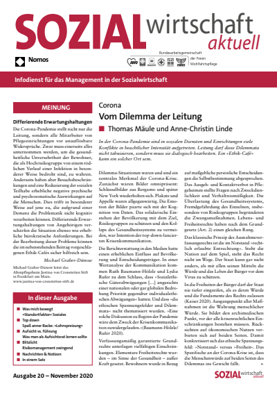 Cover der Ausgabe: Sozialwirtschaft aktuell (SWa) Jahrgang 30 (2020), Heft 20