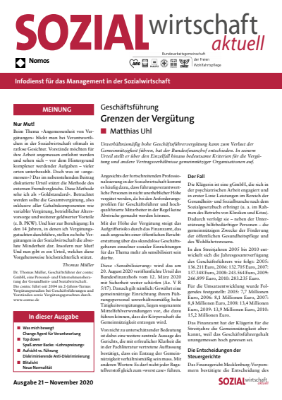 Cover der Ausgabe: Sozialwirtschaft aktuell (SWa) Jahrgang 30 (2020), Heft 21