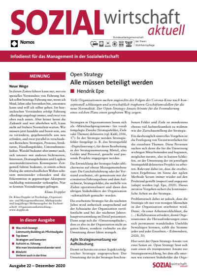 Cover der Ausgabe: Sozialwirtschaft aktuell (SWa) Jahrgang 30 (2020), Heft 22