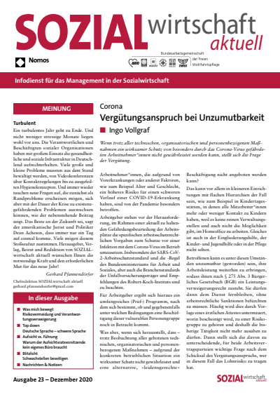 Cover der Ausgabe: Sozialwirtschaft aktuell (SWa) Jahrgang 30 (2020), Heft 23
