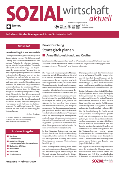 Cover der Ausgabe: Sozialwirtschaft aktuell (SWa) Jahrgang 30 (2020), Heft 3