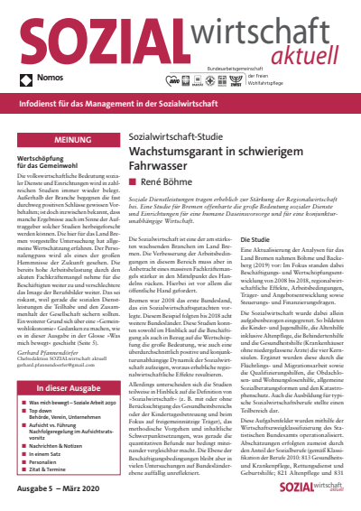 Cover der Ausgabe: Sozialwirtschaft aktuell (SWa) Jahrgang 30 (2020), Heft 5