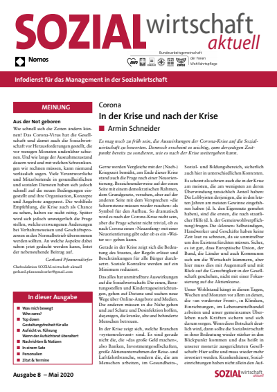 Cover der Ausgabe: Sozialwirtschaft aktuell (SWa) Jahrgang 30 (2020), Heft 8