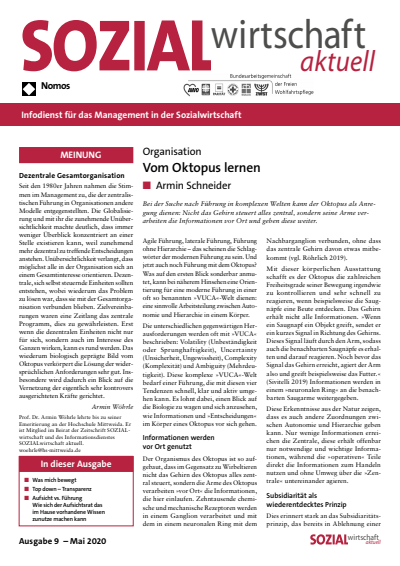 Cover der Ausgabe: Sozialwirtschaft aktuell (SWa) Jahrgang 30 (2020), Heft 9