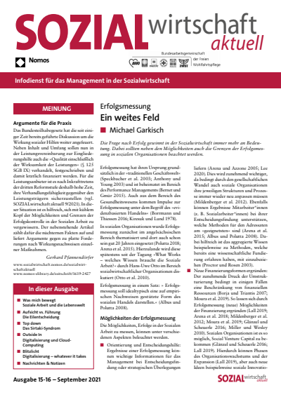 Cover der Ausgabe: Sozialwirtschaft aktuell (SWa) Jahrgang 31 (2021), Heft 15-16