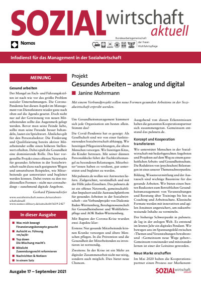Cover der Ausgabe: Sozialwirtschaft aktuell (SWa) Jahrgang 31 (2021), Heft 17