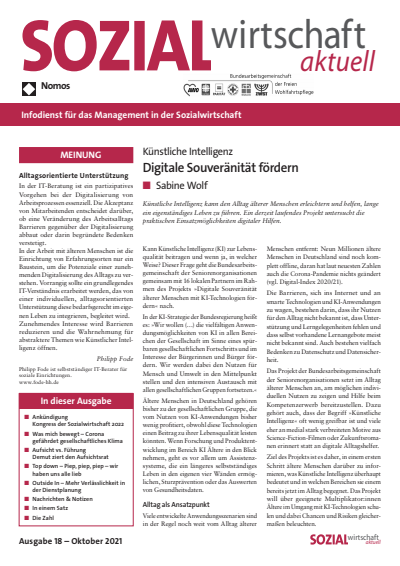 Cover der Ausgabe: Sozialwirtschaft aktuell (SWa) Jahrgang 31 (2021), Heft 18