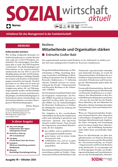 Cover der Ausgabe: Sozialwirtschaft aktuell (SWa) Jahrgang 31 (2021), Heft 19