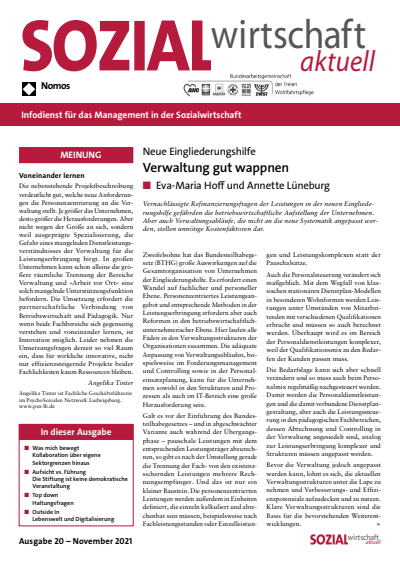 Cover der Ausgabe: Sozialwirtschaft aktuell (SWa) Jahrgang 31 (2021), Heft 20