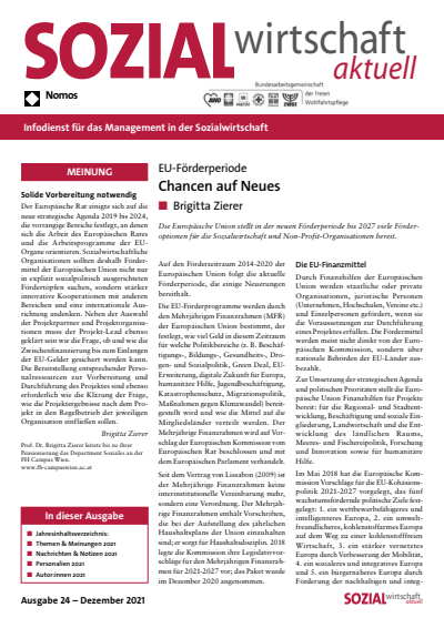Cover der Ausgabe: Sozialwirtschaft aktuell (SWa) Jahrgang 31 (2021), Heft 24
