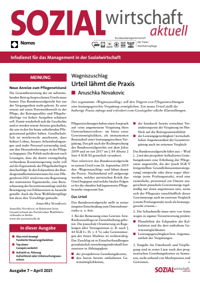 Cover der Ausgabe: Sozialwirtschaft aktuell (SWa) Jahrgang 31 (2021), Heft 7