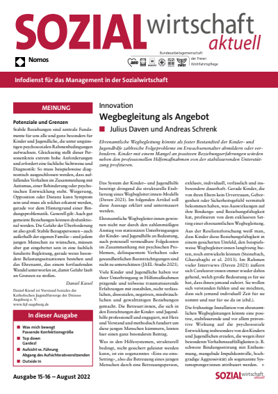 Cover der Ausgabe: Sozialwirtschaft aktuell (SWa) Jahrgang 32 (2022), Heft 15-16