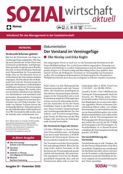 Cover der Ausgabe: Sozialwirtschaft aktuell (SWa) Jahrgang 32 (2022), Heft 23