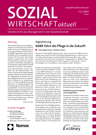Cover der Ausgabe: Sozialwirtschaft aktuell (SWa) Jahrgang 33 (2023), Heft 1-2