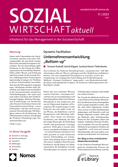 Cover der Ausgabe: Sozialwirtschaft aktuell (SWa) Jahrgang 33 (2023), Heft 11