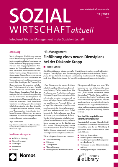 Cover der Ausgabe: Sozialwirtschaft aktuell (SWa) Jahrgang 33 (2023), Heft 13