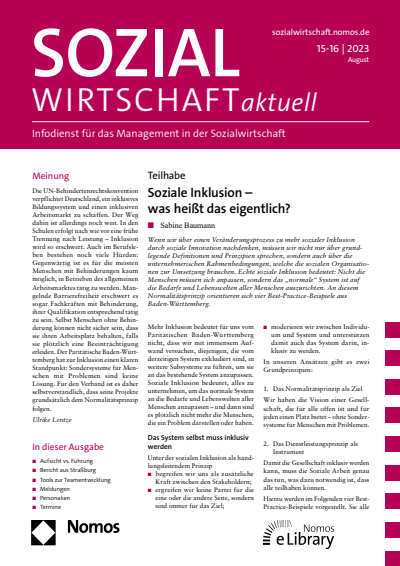 Cover der Ausgabe: Sozialwirtschaft aktuell (SWa) Jahrgang 33 (2023), Heft 15-16