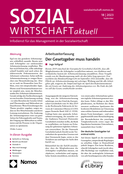 Cover der Ausgabe: Sozialwirtschaft aktuell (SWa) Jahrgang 33 (2023), Heft 18