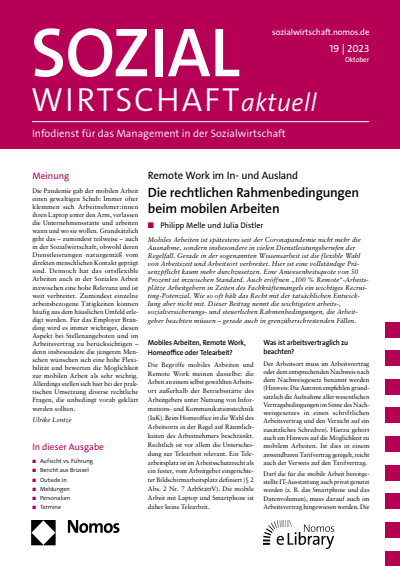Cover der Ausgabe: Sozialwirtschaft aktuell (SWa) Jahrgang 33 (2023), Heft 19