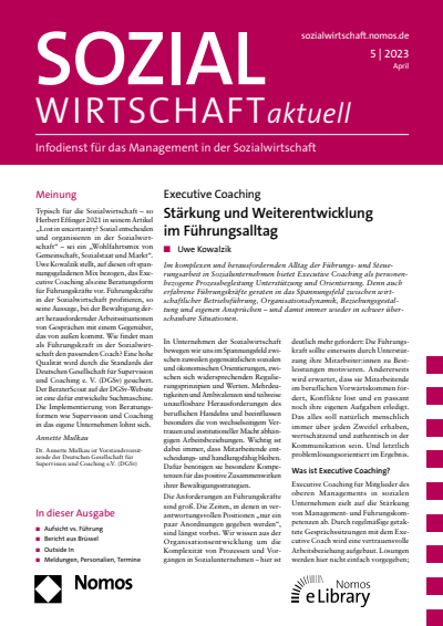 Cover der Ausgabe: Sozialwirtschaft aktuell (SWa) Jahrgang 33 (2023), Heft 5