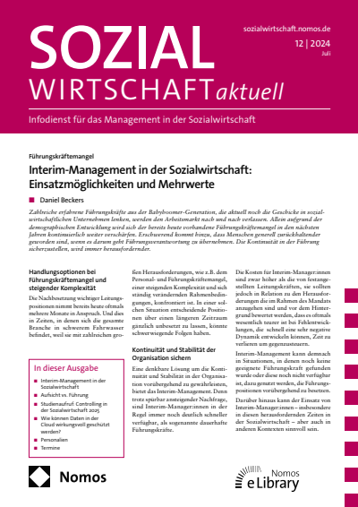 Cover der Ausgabe: Sozialwirtschaft aktuell (SWa) Jahrgang 34 (2024), Heft 12