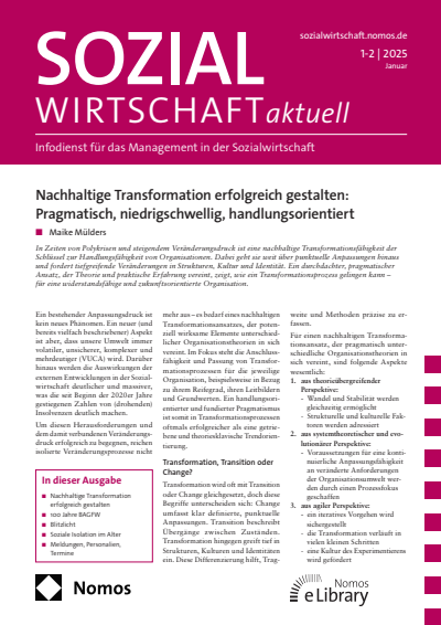 Cover of Volume: Sozialwirtschaft aktuell (SWa) Volume 35 (2025), Edition 1-2