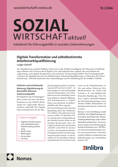 Cover der Ausgabe: Sozialwirtschaft aktuell (SWa) Jahrgang 36 (2026), Heft 13