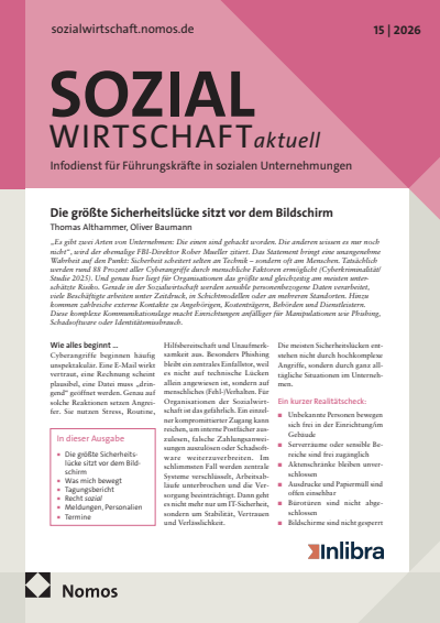 Cover der Ausgabe: Sozialwirtschaft aktuell (SWa) Jahrgang 36 (2026), Heft 15
